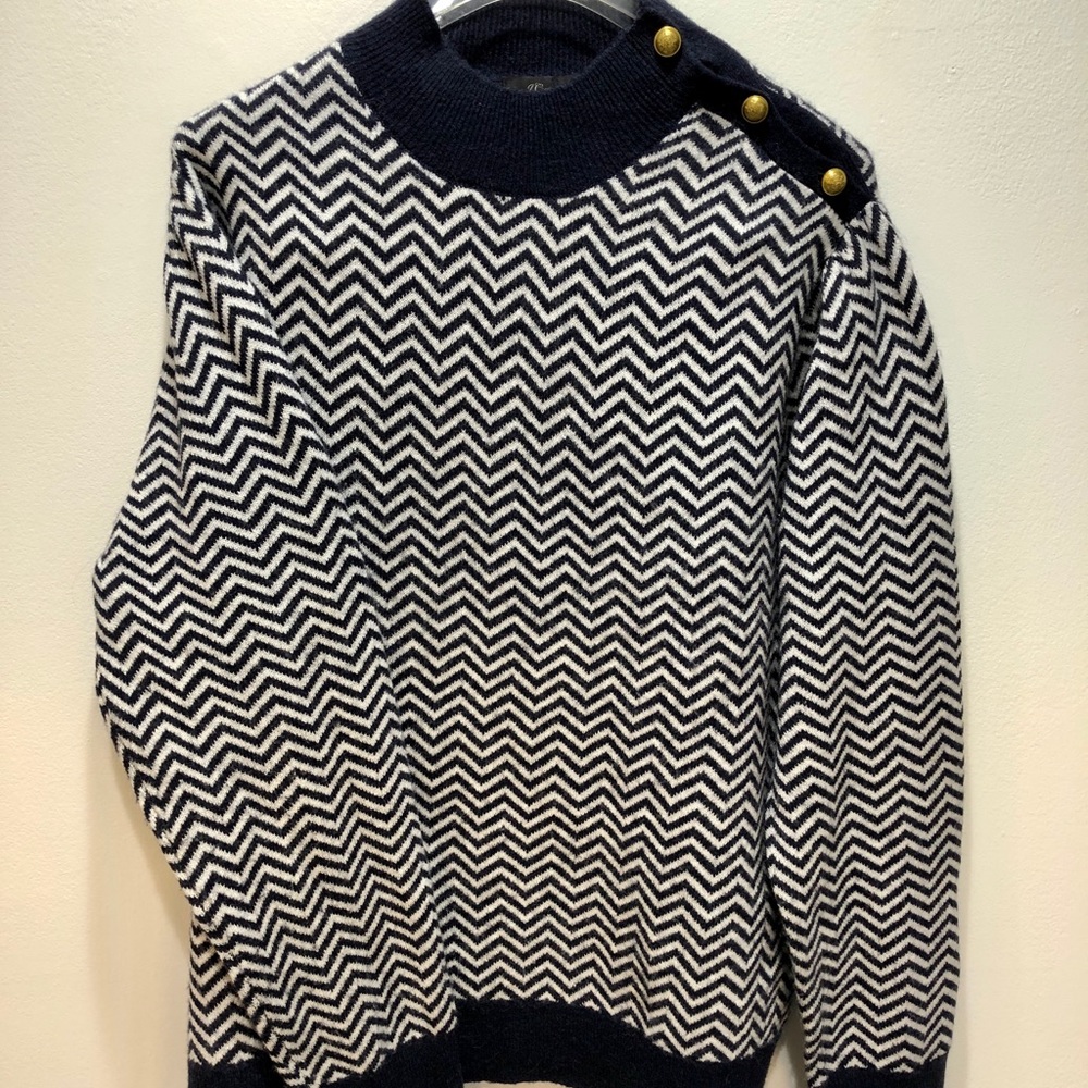 J. Crew Navy and White Chevron Turtleneck Sweater